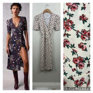 Rouje Floral Midi Dress - Black and Cream